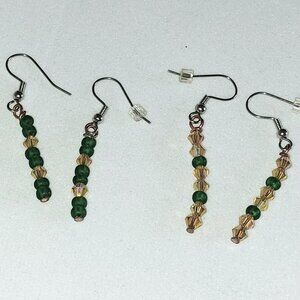 Two coordinated pairs of 1" pierced earrings made from glass seed beads